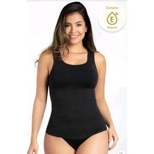 Curveez Womens Sz L Essential Square Neck Tank Top Black CUR3510 Shaping Firm